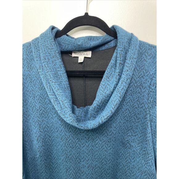 NORTHSTYLE Blue Dress Chevron Soft Knit Sweater Pockets Cowl Neck Grannycore L - Picture 3 of 10